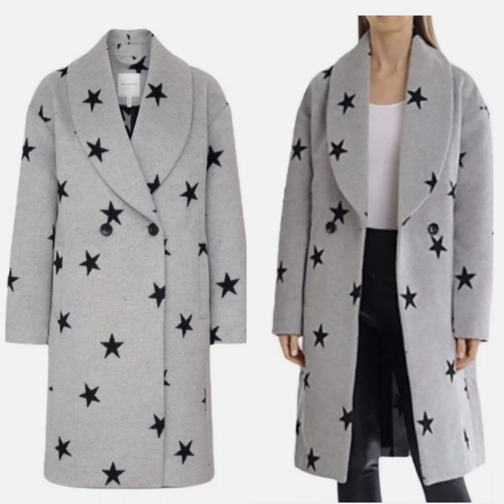 Avec Les Filles Shawl Collar Celestial Star Celestial Trench Coat